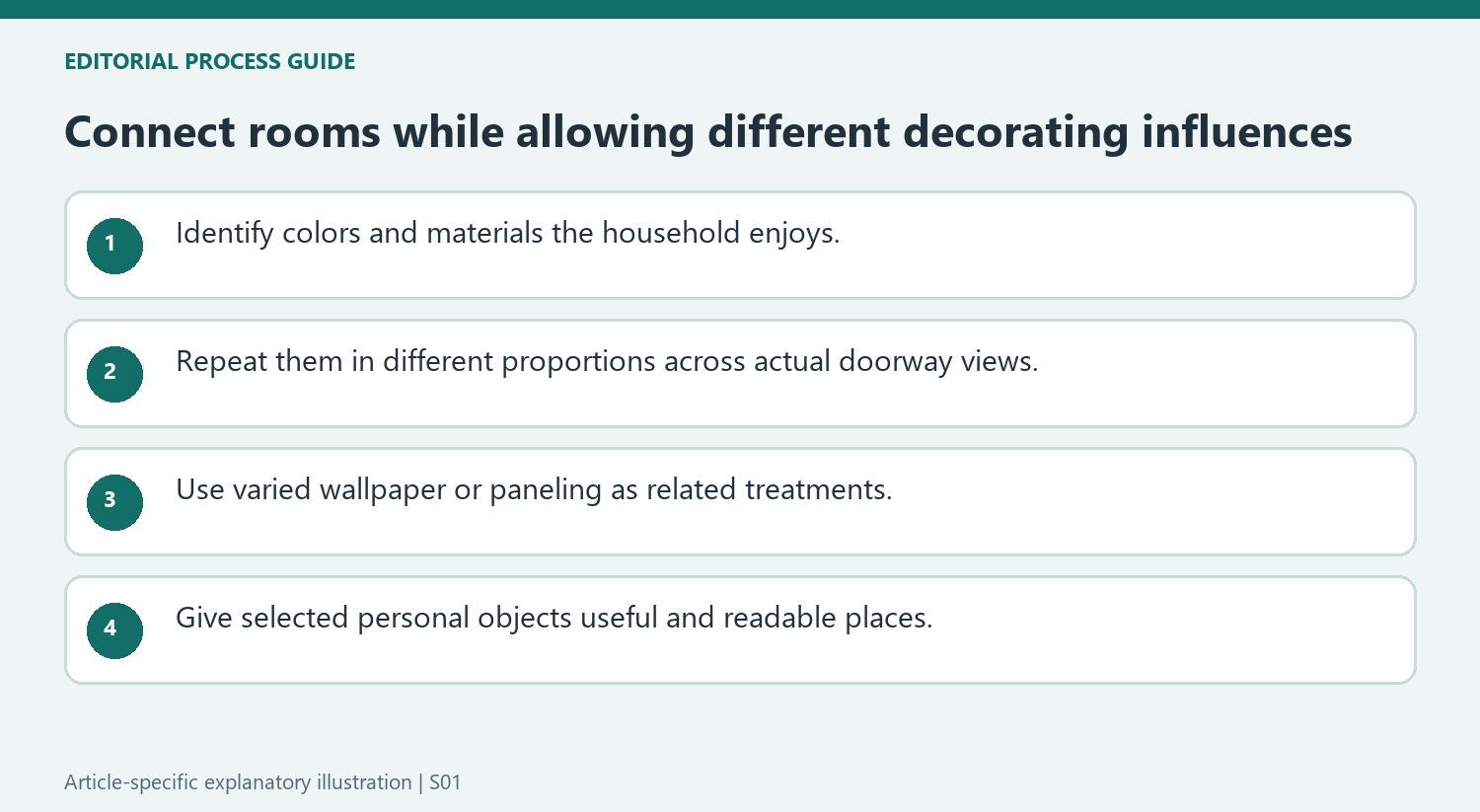 Connect rooms while allowing different decorating influences