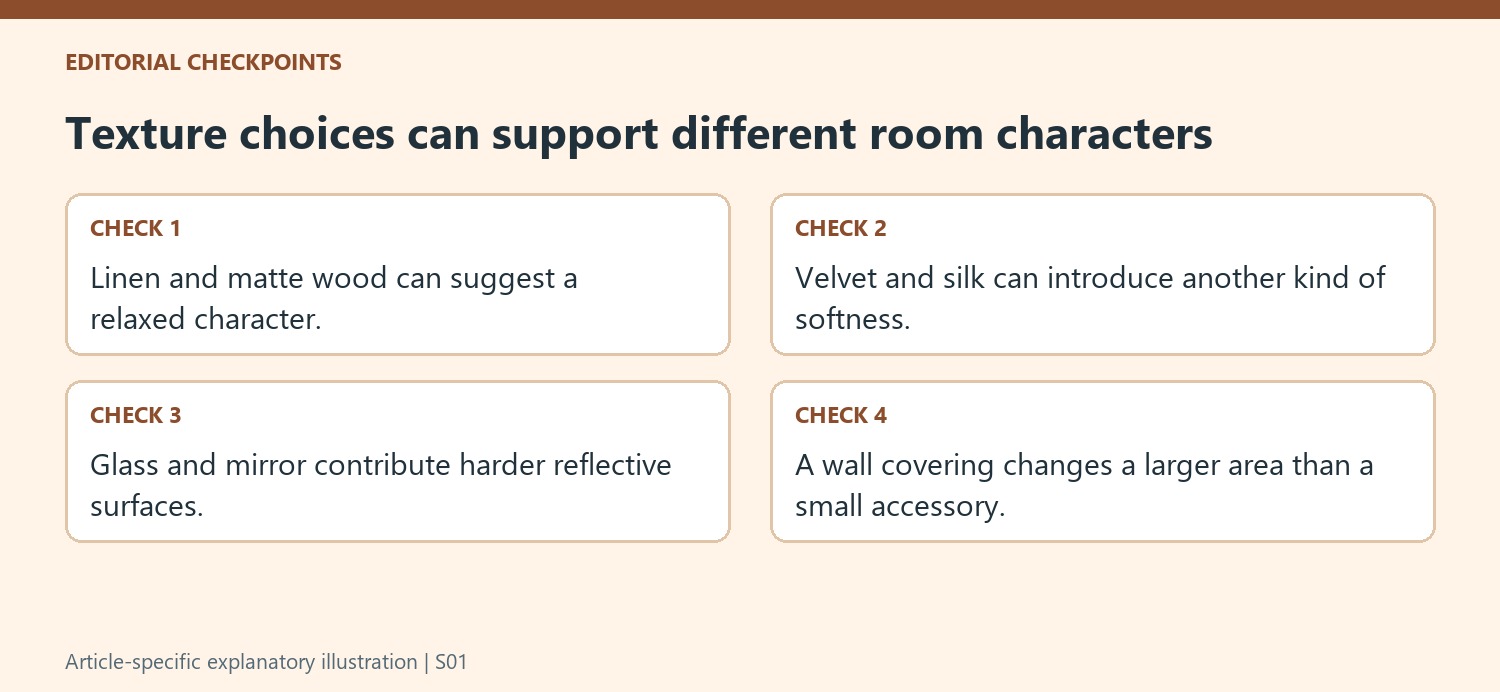 Texture choices can support different room characters