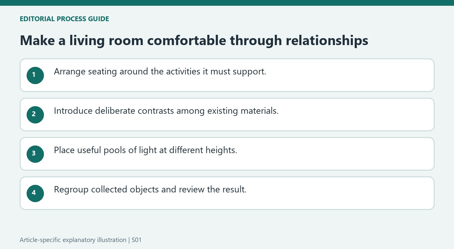 Make a living room comfortable through relationships