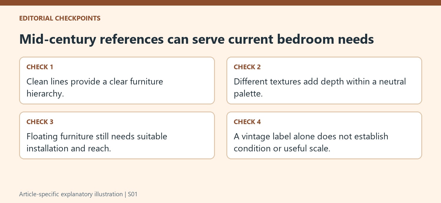Mid-century references can serve current bedroom needs