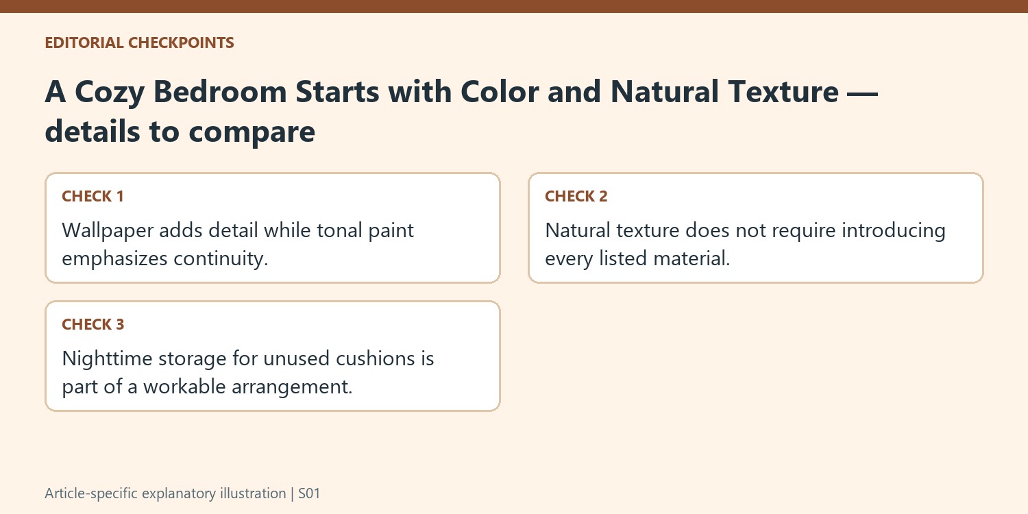A Cozy Bedroom Starts with Color and Natural Texture — details to compare