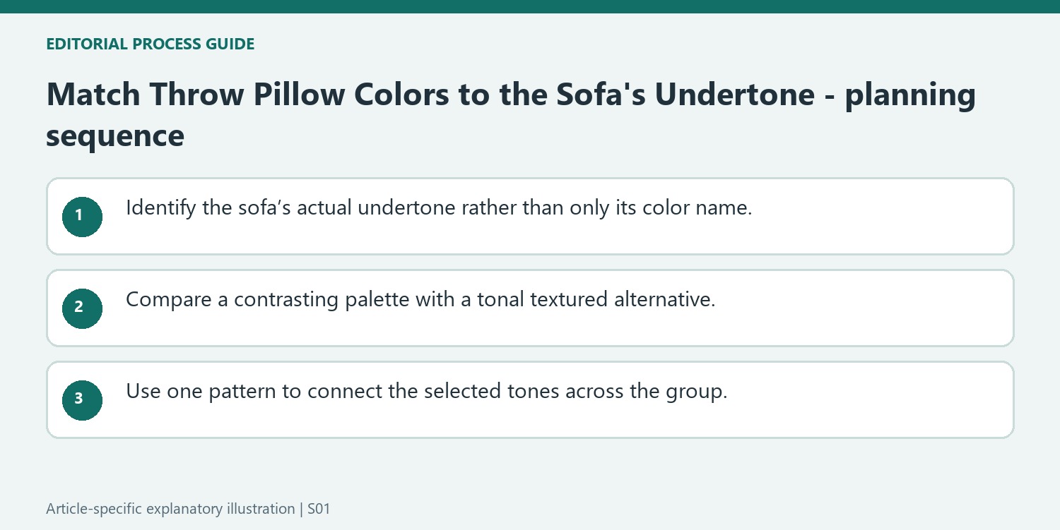 Match Throw Pillow Colors to the Sofa's Undertone - planning sequence