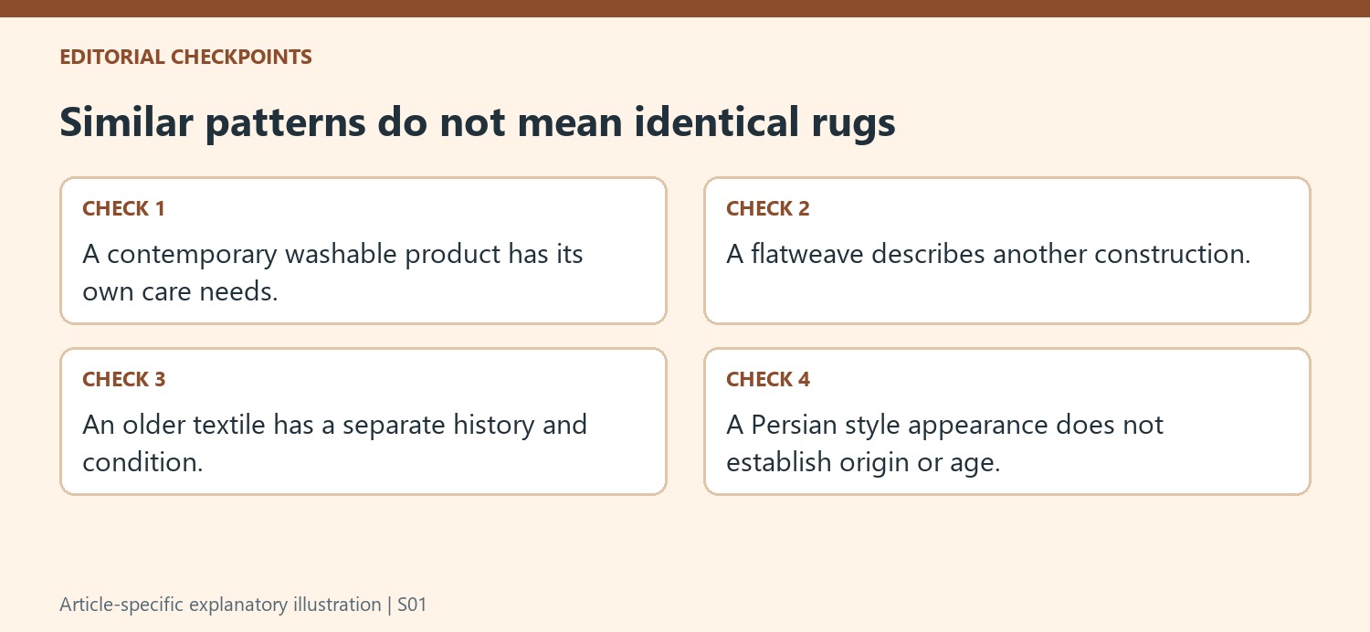 Similar patterns do not mean identical rugs