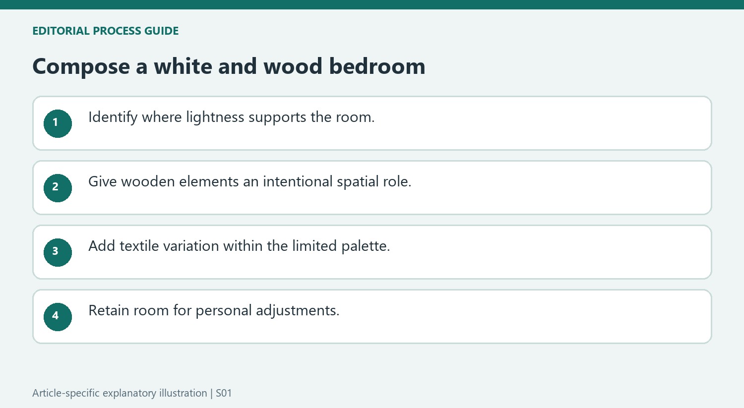 Compose a white and wood bedroom