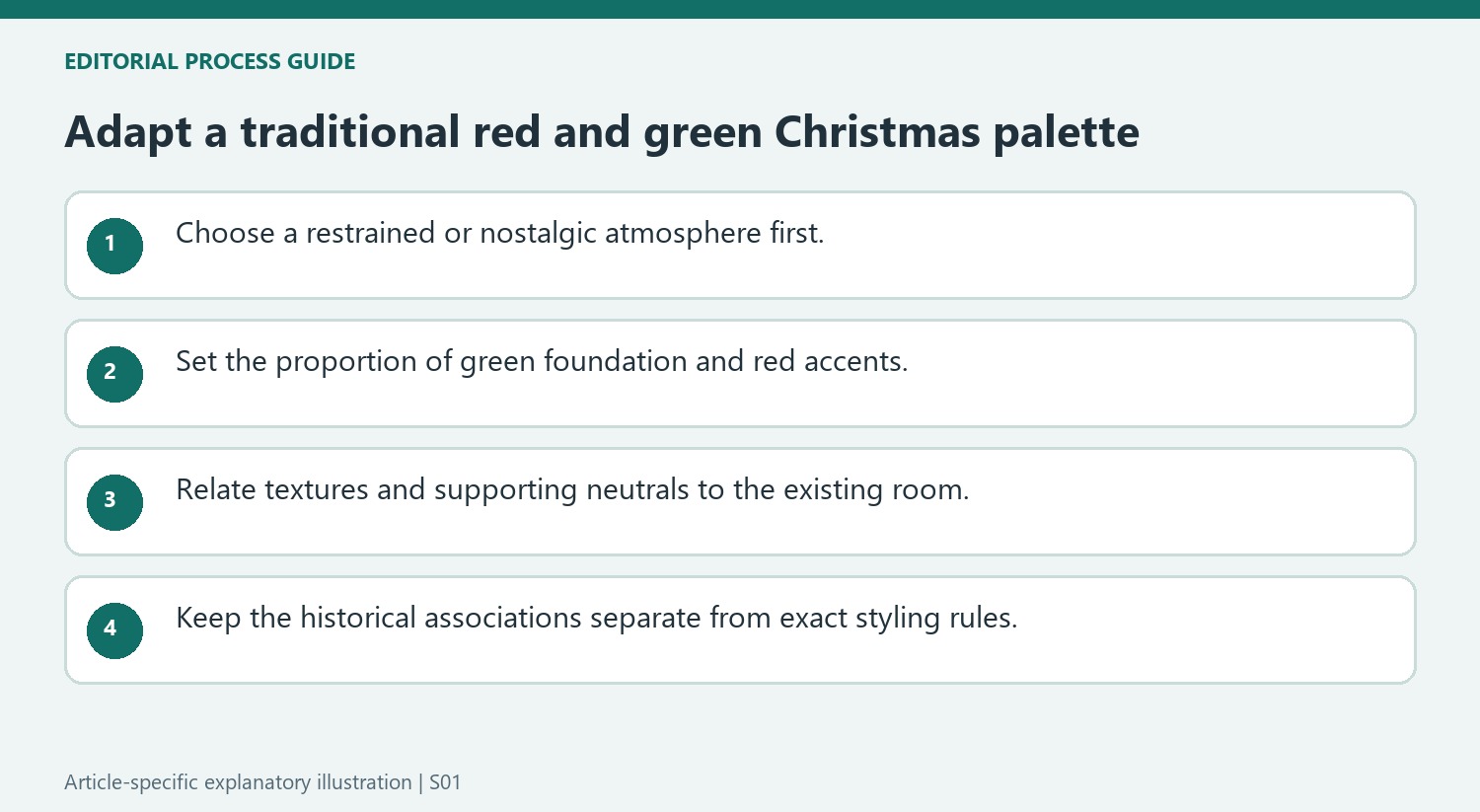 Adapt a traditional red and green Christmas palette