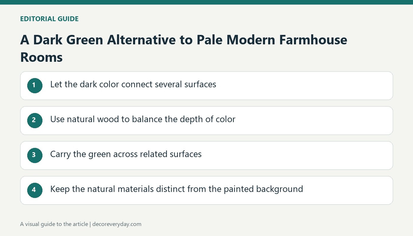 A Dark Green Alternative to Pale Modern Farmhouse Rooms