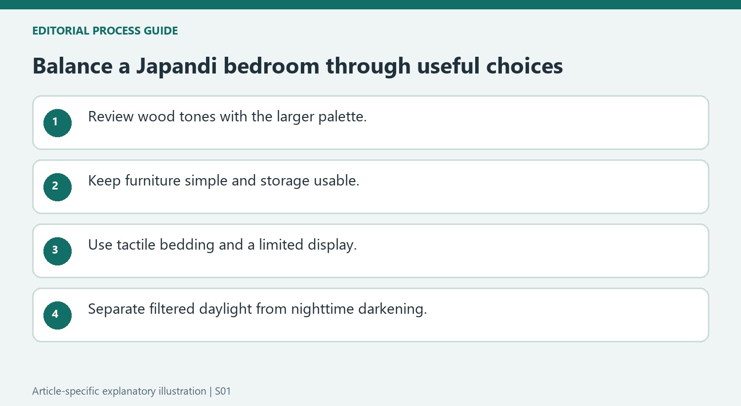 Balance a Japandi bedroom through useful choices