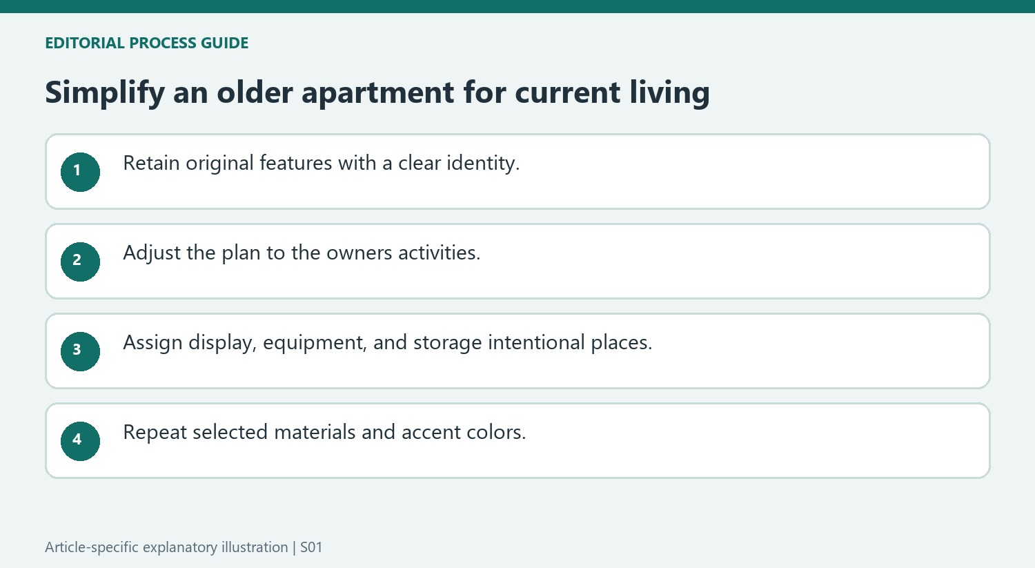 Simplify an older apartment for current living