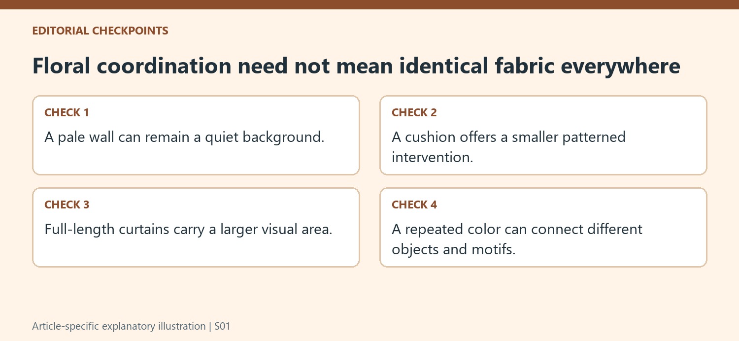 Floral coordination need not mean identical fabric everywhere