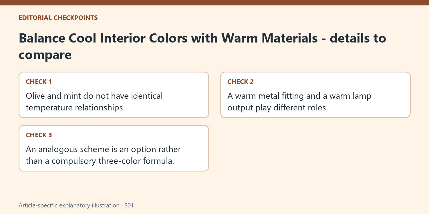 Balance Cool Interior Colors with Warm Materials - details to compare