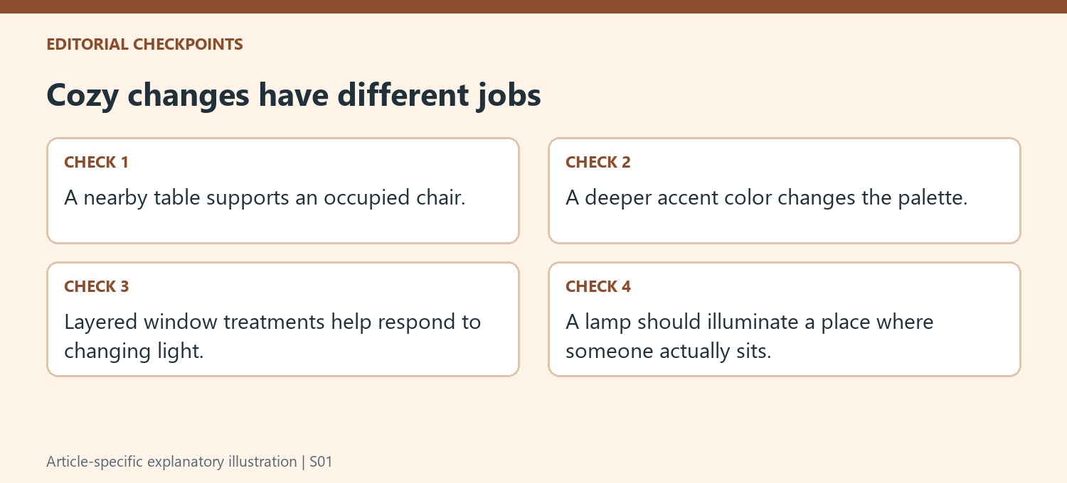 Cozy changes have different jobs