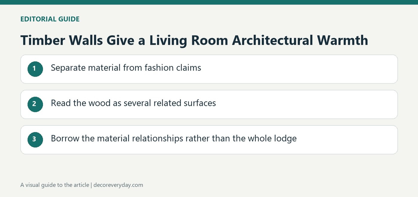 Timber Walls Give a Living Room Architectural Warmth