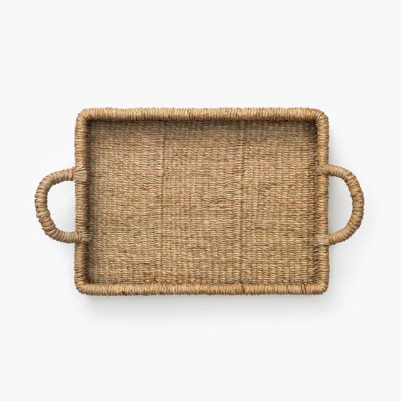 woven rectangular tray with handles