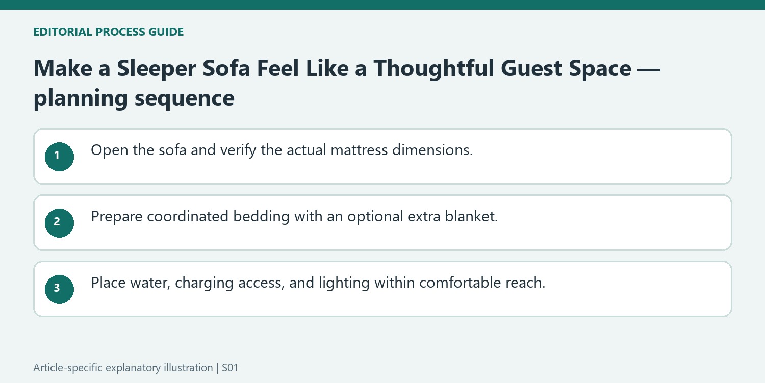 Make a Sleeper Sofa Feel Like a Thoughtful Guest Space — planning sequence