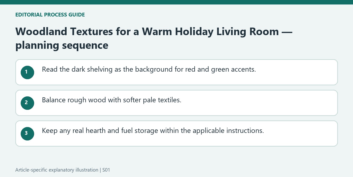 Woodland Textures for a Warm Holiday Living Room — planning sequence