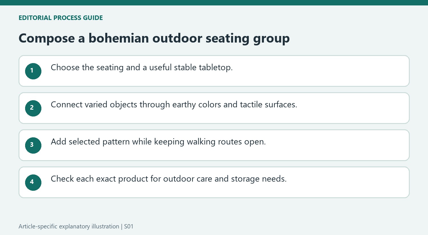 Compose a bohemian outdoor seating group