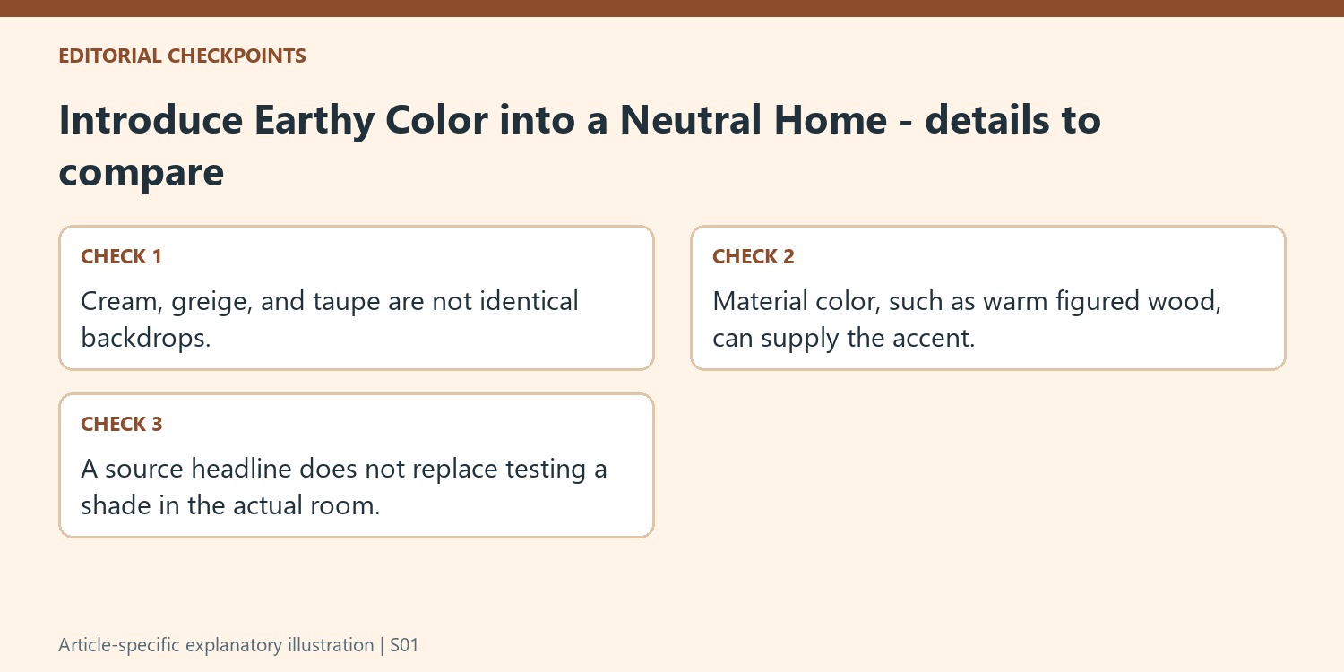 Introduce Earthy Color into a Neutral Home - details to compare