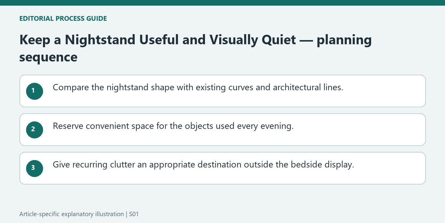 Keep a Nightstand Useful and Visually Quiet — planning sequence