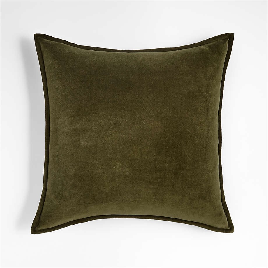 Dark Green 20"x20" Washed Organic Cotton Velvet Throw Pillow Cover