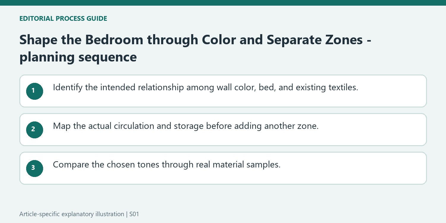 Shape the Bedroom through Color and Separate Zones - planning sequence