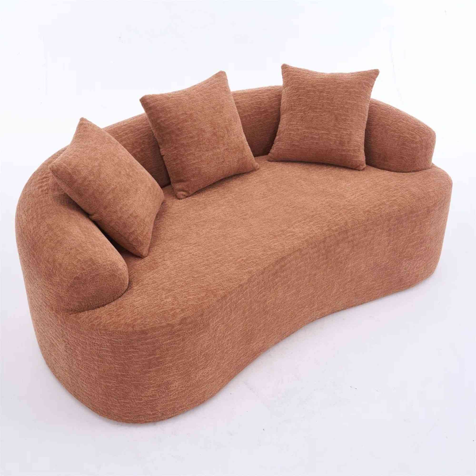 Coral pink curved loveseat